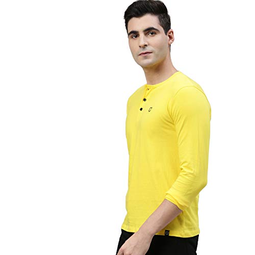 Image of Urbano Fashion Men's Solid Henley Neck Slim Fit Full Sleeve Cotton T-Shirt