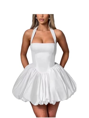 Women's Vintage Pink Corset Puffball Hem Mini Elegant Pleated High