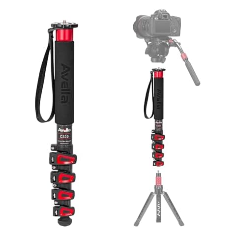 Avella C325 58 Inch Carbon Fiber Camera Monopod Professional Telescopic Monopods for Canon Nikon Sony Olympus Panasonic DSLR Camera Black Cover