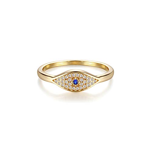 Mevecco Gold Cubic Zirconia Blue Evil Eye Stacking Ring,14K Gold Plated Dainty Sapphireblue Colored Band Stackable Rings #TOP1