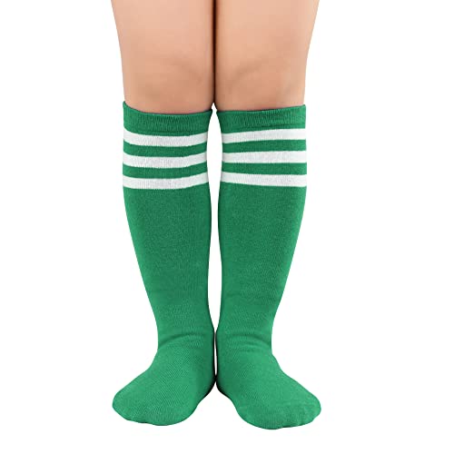 American Trends Kids Soccer Socks Knee High Socks For Toddler Boys Girls Youth School Uniform Stripes Cotton Sport Long Tube Sock Green White #TOP4