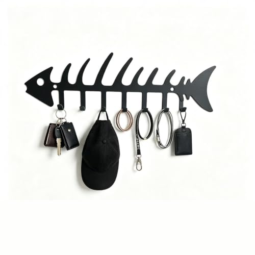 Fish Bones Key Holder for Wall with 6 Hooks,Wall Mounted Metal Key Rack