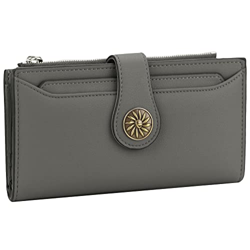 Travelambo Womens Rfid Blocking Large Capacity Luxury Waxed Genuine Leather Clutch Wallet Multi Card Organizer (Renapa Grey Light) #TOP5