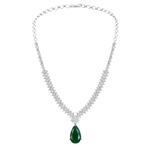 Image of ASMITTA Jewellery American Diamond Necklace Set Rhodium Plated Choker Necklace with Earrings for Weddings, Parties & Festivals