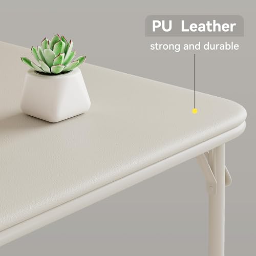 33.6 in Folding Card Table, Portable Square Folding Table, Foldable Table Suitable for Camping, Dining Room, Office, Metal Frame, Indoor and Outdoor, Space-Saving, No Assembly Required, Beige by MegaChoice - Used condition - Image 6