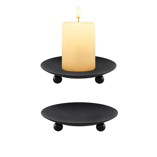 2Pcs Black Iron Plate Candle Holder, Candle Trays,Pedestal Candle Stand For Wax Candles, Incense Cones, Spa, Weddings #TOP6