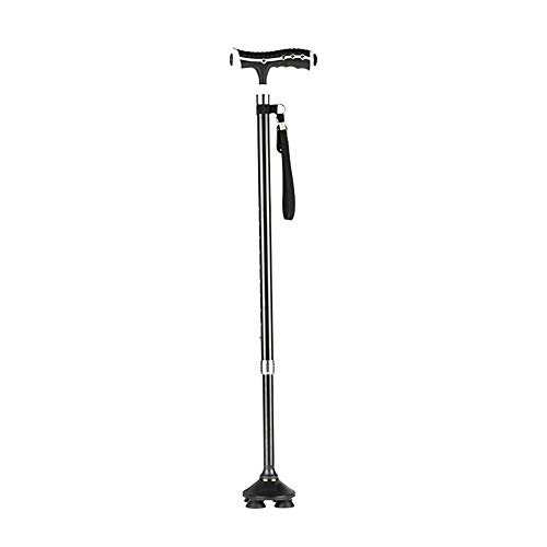 Bulary Guide Stick Tres usos Antideslizante Ancianos Muletas Bastones Bastón con luz Cuatro pies Telescópico Bastón Ajustable para Caminar