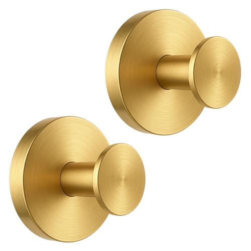 BKV Suction Cup Hooks for Glass Window,Removable Shower Hooks for Inside Shower,Metal Towel Hooks for Bathrooms,2 Pack(Gold)