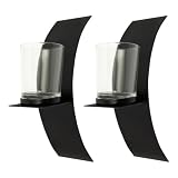 Wand Kerzenhalter 2er Set – Schwarze Metall Teelichthalter 20,5 cm mit abnehmbarem Becher, kreative Deko für Wohnzimmer, Schlafzimmer, Balkon, Hochzeit & Aromatherapie – Eisen, einfache Wandmontage