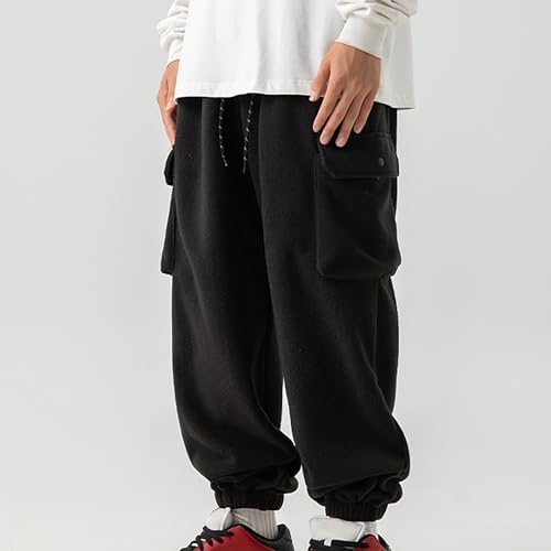 Mens Fluffy Sherpa Casual Pants Baggy Warm Elastic Waist Cargo Pant Relaxed Fit Comfy Tall Lounge Joggers with Pocket2