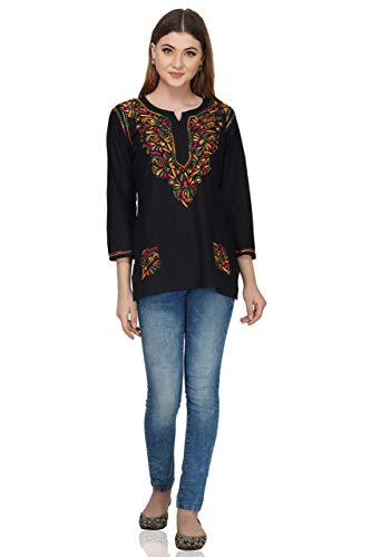Image of Vahson Designer Hand Lucknowi Chikankari Embroidery Cotton Short Kurti for Women /Girls