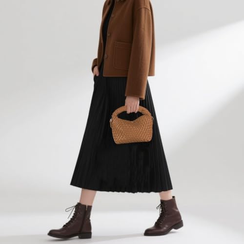 Image of Woven Crossbody Bag Small Tote Cute Purse for Women,Top Handle Handbag Pu Leather Shoulderbag with Detachable Strap