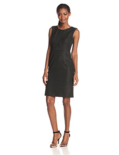 Nine West Women's Sleeveless Scoop Neck Sheath Dress, Black/Gold, 10 #TOP14
