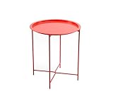 Finnhomy Small Round Side End Table, Sofa Table, Tray Side Table, Snack Table, Metal, Anti-Rusty, Outdoor and Indoor Use for Putting Small Things, Red
