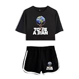 FIEZOUZI Rapper DAX To Be A Man - Juego de 2 piezas de camiseta corta divertida para mujer, pantalones cortos, traje de 2 piezas, Negro, XS