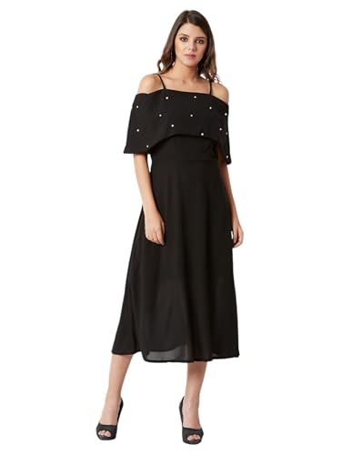 Image of Miss Chase Women's Round Neck Sleeveless Polyester Ruffled Knee- Length Dress