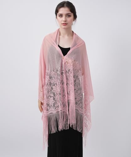 Women's Shawls and Wraps for Evening Dresses Wedding Bridal Shawl Floral Lace Fashion Scarf Soft Fringe Scarves2