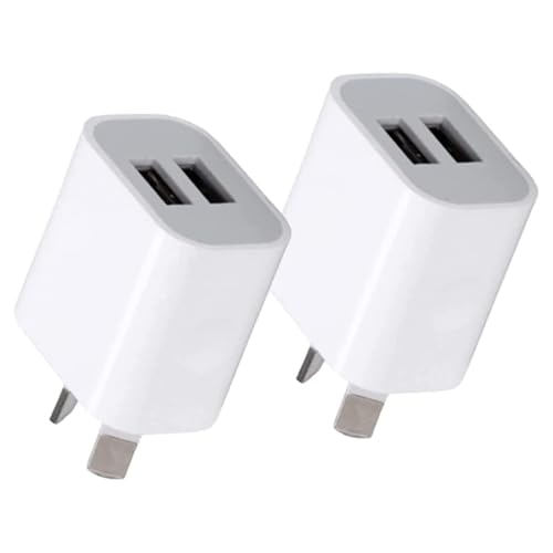 HEYMIX Dual USB Wall Charger, 2-Pack USB Power Adapter Plug, Double USB Wall Plug Adapter, 2-Port USB AU Plug 5V/2.1A Charger SAA Certified Compatible with iPhone, iPad, Samsung, Pixel, Galaxy, HTC