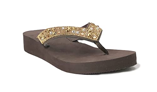 Image of REDVOLUTION New Women's Rhinestone Sandals High | Low Platform T-Strap Jewel Sandals High Wedge Flip Flops