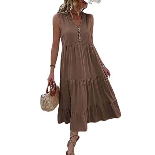 Robe longue d'été pour femme Adhdyuud vêtement léger sans manches col V taille L chic