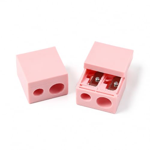 Image of Portable Makeup Pencil Sharpener with Dual Holes, 2 Pack Multi-Size Sharpener for Regular & Large Cosmetic Pencils, Equipped with Cleaning Pick for Ideal Sharpening Results
