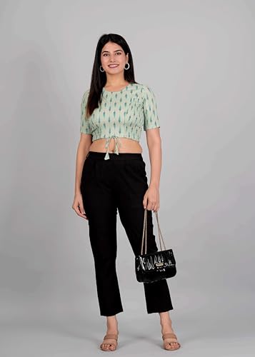 Image of Yash Gallery Women's Cotton Zig-Zag Printed Regular Regular Fit Short Sleeve Blouse
