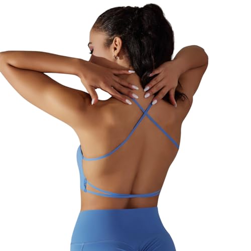 ZITA Backless Sports Bras for Women Seamless Gym Top with Medium Support and Removable Pads (as8, Alpha, l, Regular, Regular, Blue)
