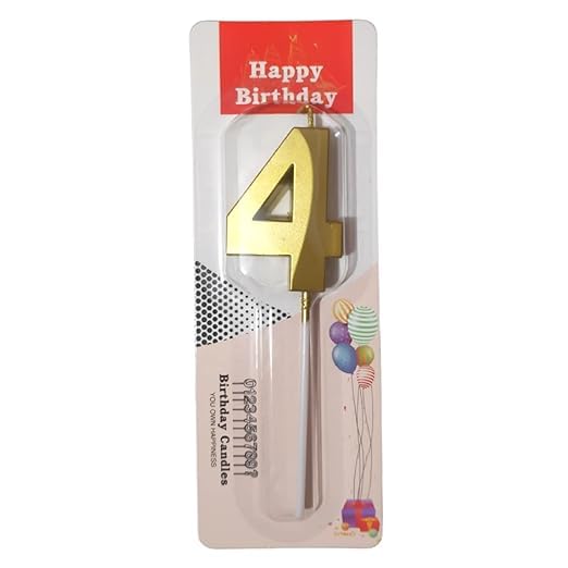 Image of ToyUniverse Number 4 Metallic 3D Gold Candle for Fourth Birthday, Anniversary, Surprise Party Cake Decoration (Pack of 1)