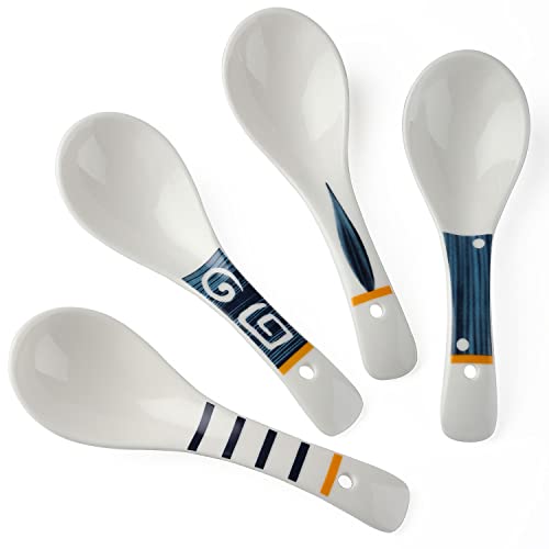 Ceramic Asian Soup Spoons Set Of 4 Japanese Ramen Soup Spoons Porcelain Chinese Soup Spoons For Ramen Noodles Udon Pho Rice Gravy (Japanese Style) #TOP3