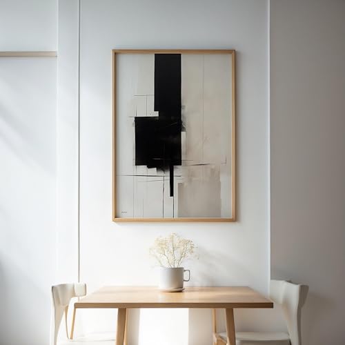 Art mural abstrait noir et beige grand format 80x120 cm