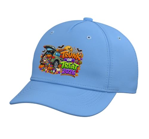 Trunk or Treat 2026 Halloween Candy Car Party Adjustable Printed Baseball Hat, Light Blue