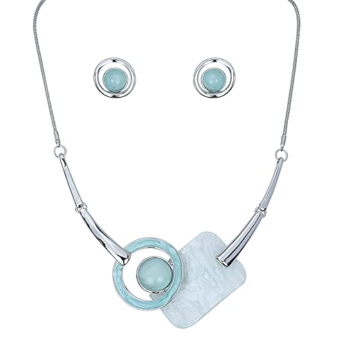 Fenni Jewelry Square Circle Shape Bib Statement Necklaces and Earrings Jewelry Sets for Women Chunky Necklace Dinner Party Wedding Jewelry (Turquoise&White) Fenni Jewelry Square Circle Shape Bib Statement Necklaces and Earrings Jewelry Sets for Women Chunky Necklace Dinner Party Wedding Jewelry (Turquoise&White)