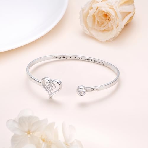 Mother Daughter Bracelet for Women 925 Sterling Silver Cuff Bracelets Inspirational Heart Jewelry Bracelet Mothers Day Gifts for Mom Daughter2