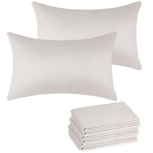 WANZELONYO Lumbar Pillow Covers Blank 12x20 Inch Bulk Plain Pillow Case for Sublimation Decoration HTV Heat Transfer Vinyl Set of 8 Off White