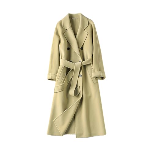 Bciopll Woman Cashmere Blends Overcoats Lady Basics Double Breasted Pockets Coat Jasmine yellow M