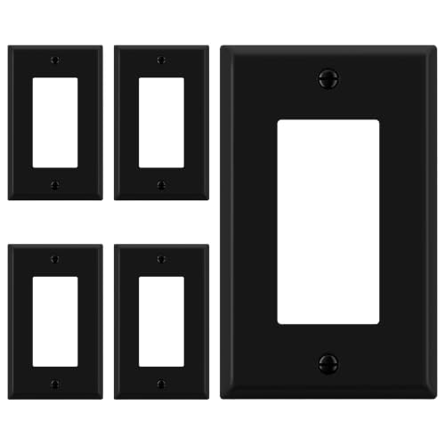 ENERLITES Decorator Switch or Outlet Metal Wall Plate, 5 PACK, Black Matte
