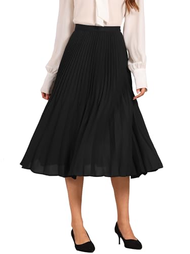 Allegra K Pleated Midi Skirt for Women's Elastic Waist Flowy A-Line Skirts