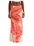 MakeMeChic Women's Summer Beach Maxi Skirt Y2k Floral Boho Flowy Long Skirt Apricot Medium