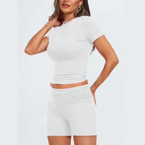 Generic Conjuntos femininos tops camisetas shorts para mulheres malhar academia yoga jogo 2 peças ve