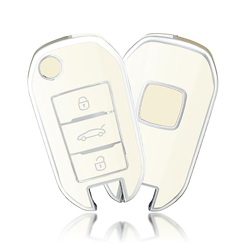 OFFCURVE Etui a Cle Voiture Coque Clé, Étui à Clés Couvre Clef Cache Clef Apte à Peugeot 208 307 308 407 508 2008 3008 5008 RCZ Traveller Rifter Citroen C3 C4 C4L C5 DS6 Picasso Cactus Ople