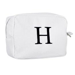 Personalized White Waffle Makeup Bag,Custom Embroidered Initial Cosmetic Pouch for Women,Monogrammed Cosmetic Case,Bridesmaid Gifts (H)