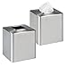MetroDecor mDesign Facial Tissue Box Cover/Holder for Bathroom Vanity Countertops - Pack of 2, Brushed Stainless Steel