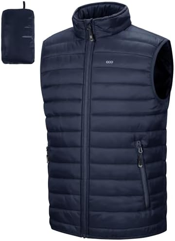 33,000ft Men's Lightweight Gilet, Packable Quilted Puffer Padded Vest Outerwear, Body Warmer Windproof Sleeveless Jacket for Golf Running Hiking Horse Riding