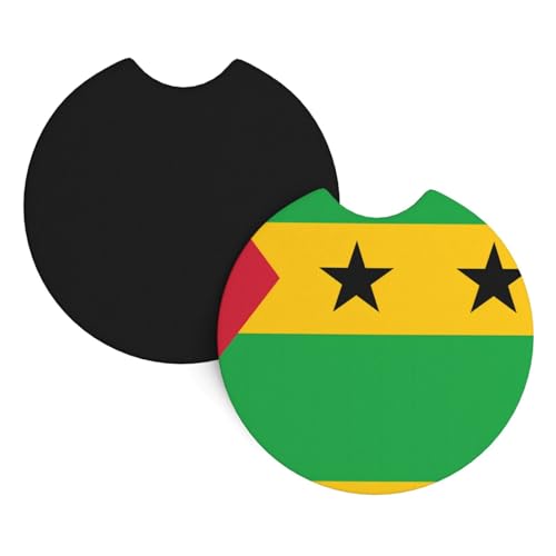 Lot de 2 dessous de verre de voiture Yyhwhjde Drapeau de Sao Tomé et Principe imprimés en caoutchouc chloroprène durable, imperméables, à séchage rapide, sans odeur