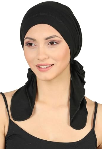 Deresina Bandana de Quimioterapia de Bambu Preanudada para Mujer – Suave y Transpirable, Ideal para Alopecia y Caida del Cabello, Alternativa Comoda a la Peluca(Negra - Talla única)