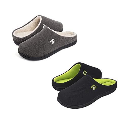Rockdove Set Of 2 Pairs - Us Size 13-14, Men's Sherpa Lined Memory Foam Clog Slipper(Dove Gray) Men's Original Two-Tone Memory Foam Slipper(Black/Lime) #TOP30