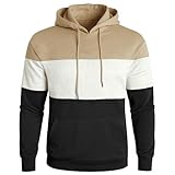 Misfuso Hoodie Herren Pullover Sweatshirt FarbblockLangarm Kapuzenpullover Sweatjacke mit Tasche-Khaki-M