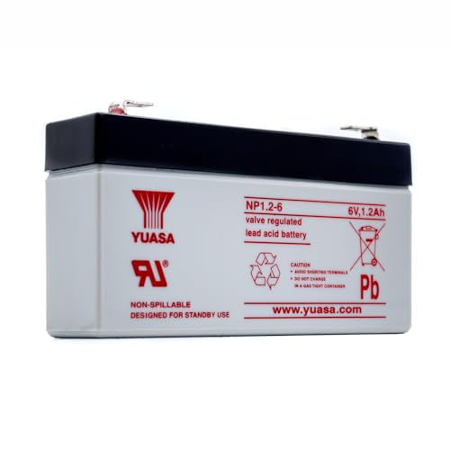 Yuasa NP1.2-6 6V Lead Acid Battery, UPS Backup Alarm and Emergency Battery (Pack of 1)