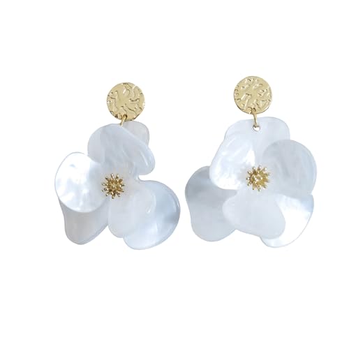 Boucles d'oreilles grandes fleurs légères et anti-allergie en acier doré
