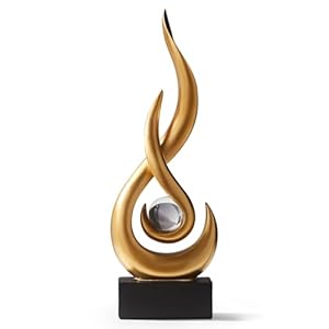AWNR Modern Gold Sculpture Decor: Flame Statue with Glass Ball Resin Abstract Art Figurines Unique Centerpiece for Home Living Room TV Stand Coffee Table Office Decor